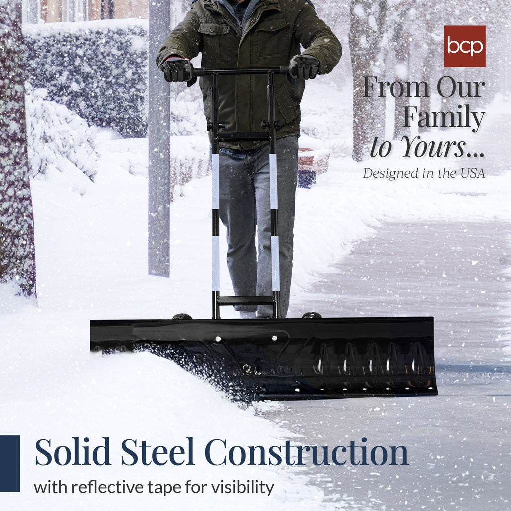 2-Wheel Snow Pusher w/ Adjustable Handle, Reflective Tape - 48in