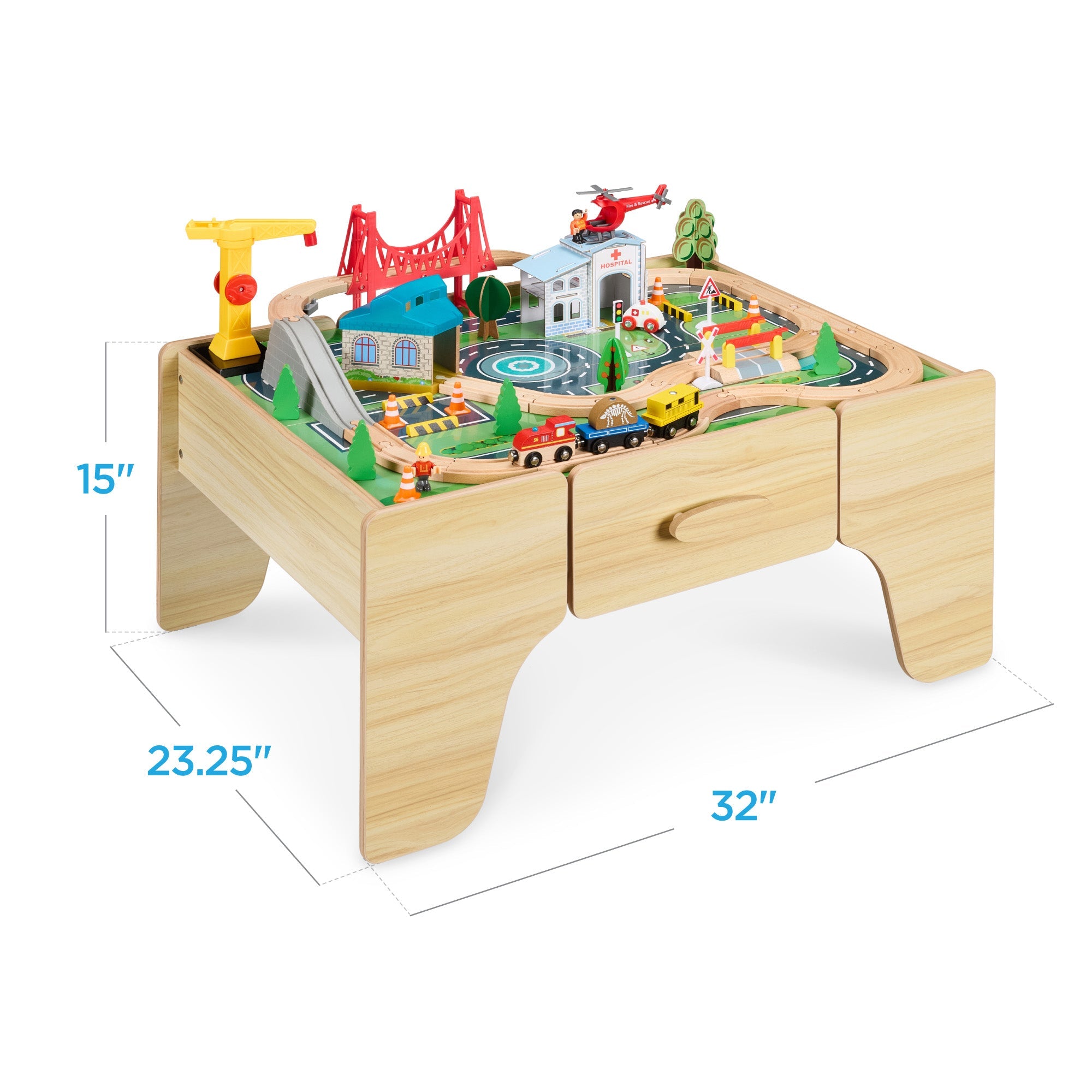 56 Piece Wooden Train Set Table for Kids w/Toy Storage Drawer