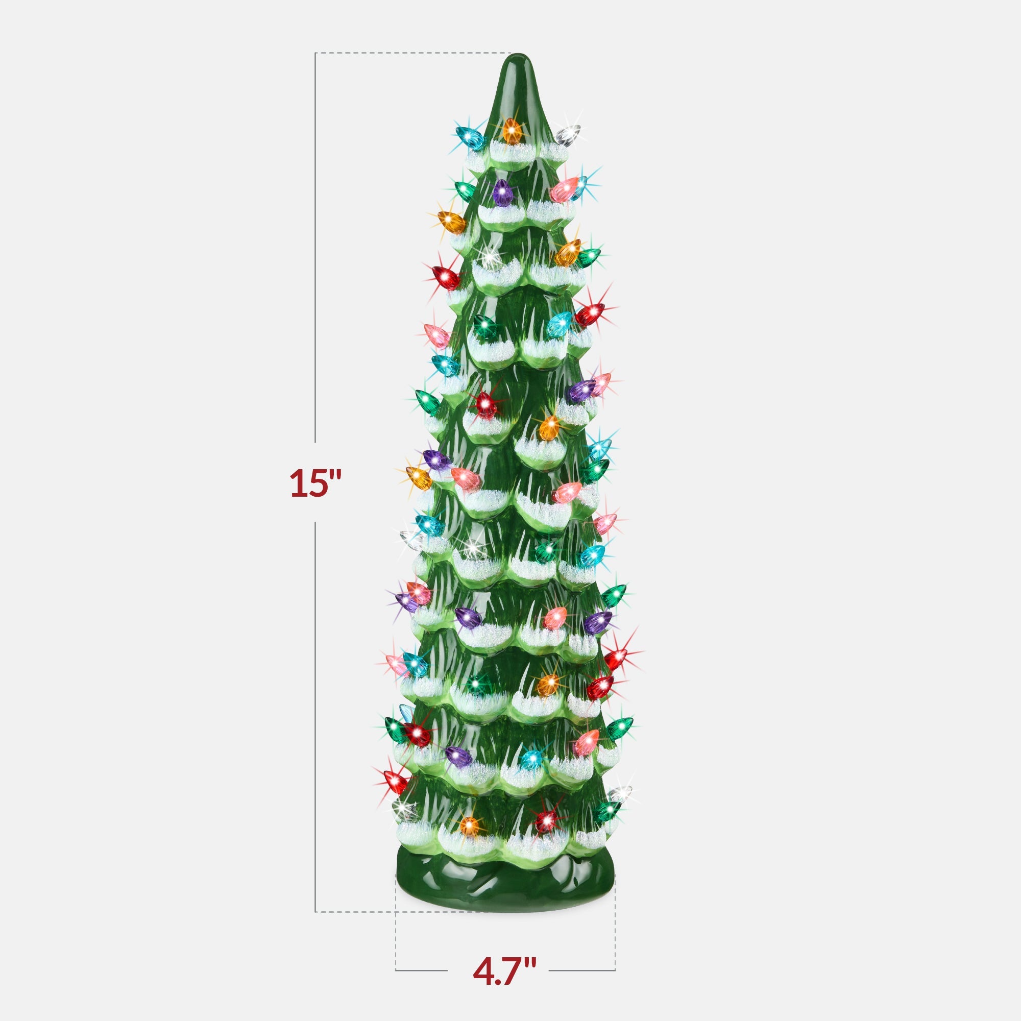 15in Ceramic Christmas Tree, Hand-Painted Holiday Decor w/ LED Lights