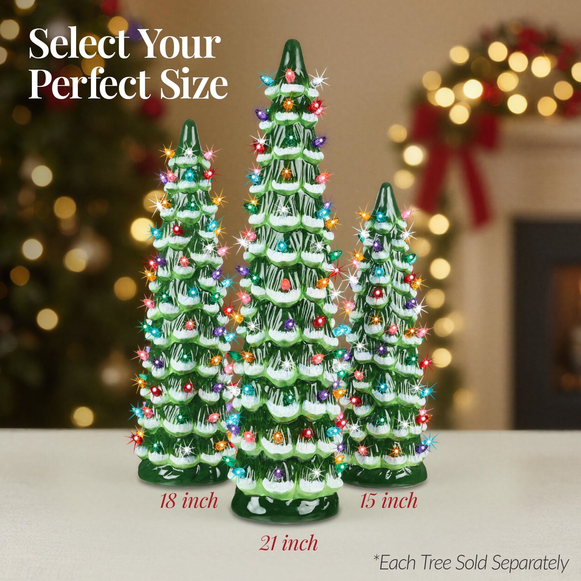 15in Ceramic Christmas Tree, Hand-Painted Holiday Decor w/ LED Lights