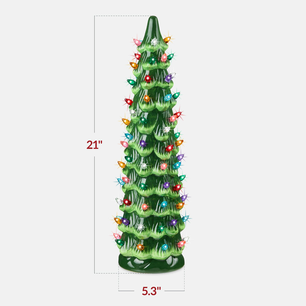 21in Ceramic Christmas Tree, Hand-Painted Holiday Decor w/ LED Lights