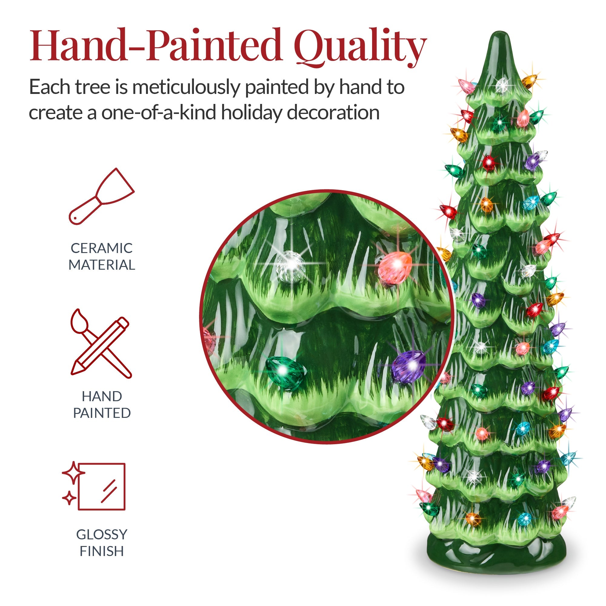 21in Ceramic Christmas Tree, Hand-Painted Holiday Decor w/ LED Lights