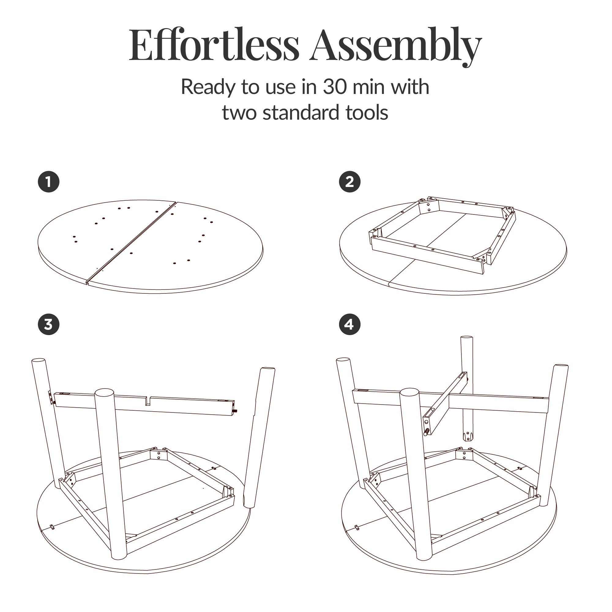 47In Round Solid Wood Dining Table, Modern Farmhouse Table For 4, Space Saving, Easy Assembly