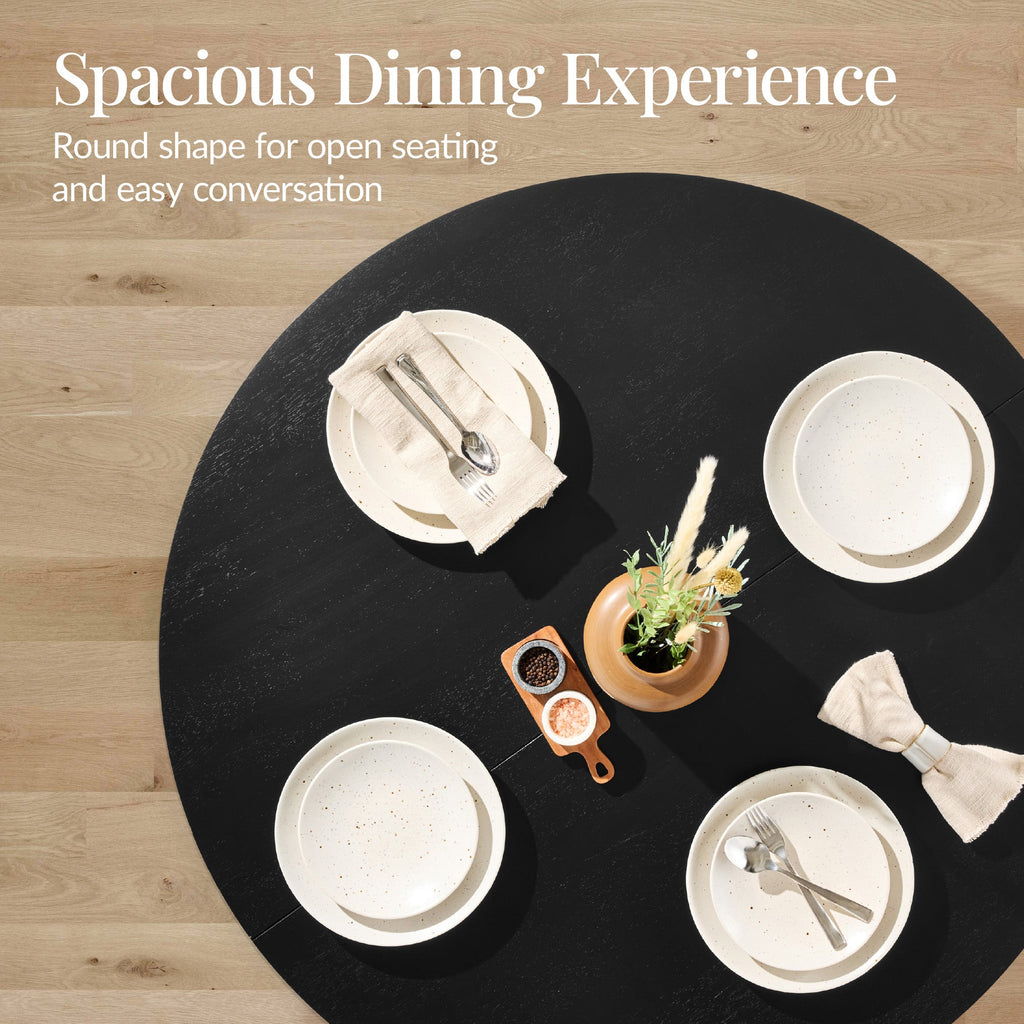 47In Round Solid Wood Dining Table, Modern Farmhouse Table For 4, Space Saving, Easy Assembly