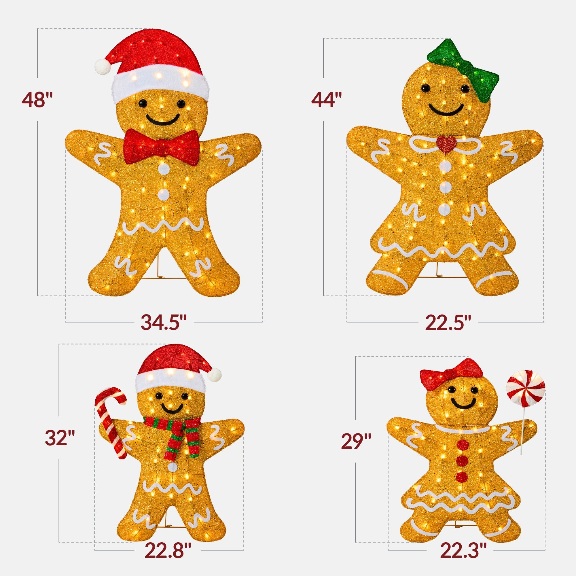 4pc Gingerbread Man Family 4ft Pre-lit Christmas Yard Decor
