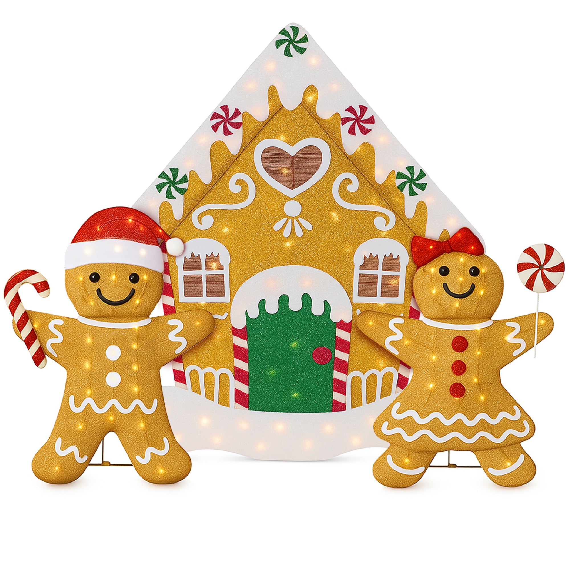 3pc Gingerbread Man Family House 4ft Pre-lit Christmas Yard Decor