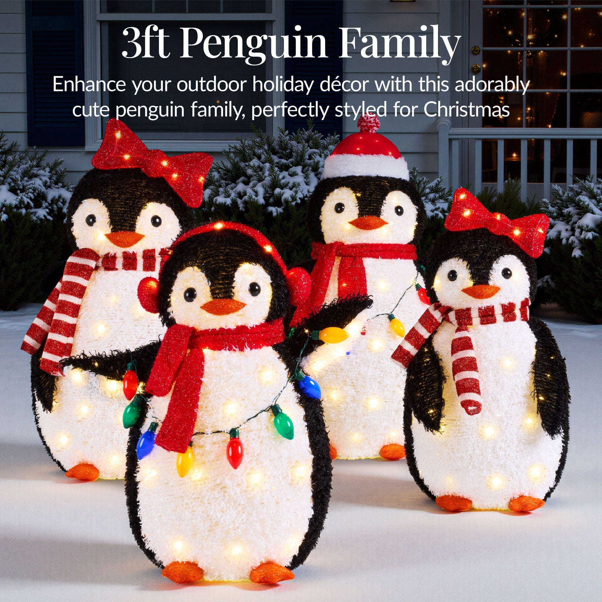4pc Lighted Pop-Up Penguin Family Christmas Decoration w/ 300 Lights - 3ft