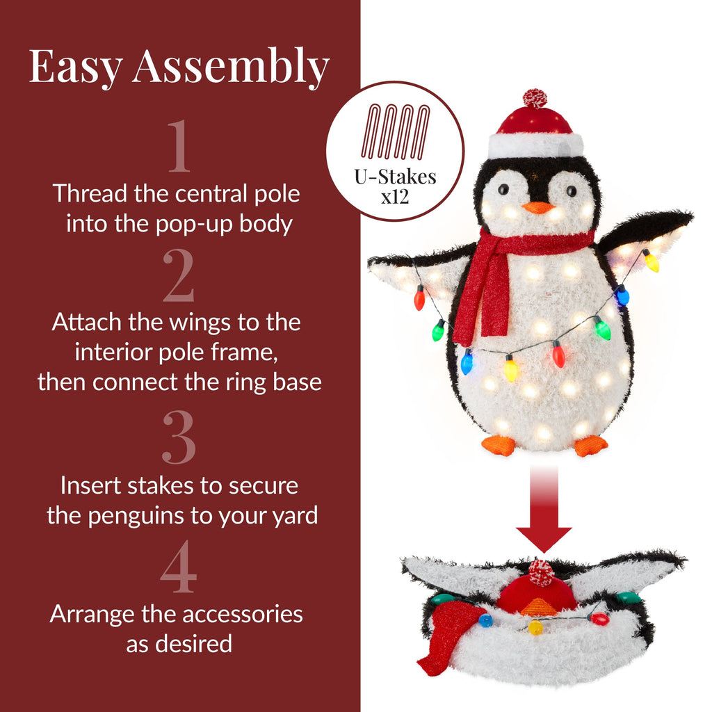 4pc Lighted Pop-Up Penguin Family Christmas Decoration w/ 300 Lights - 3ft