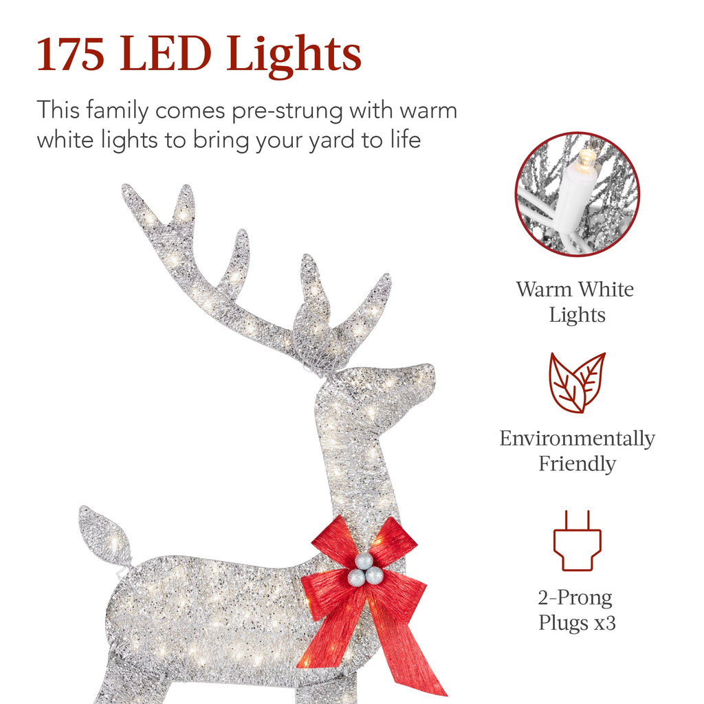 3-Piece Lighted Christmas Deer Set Outdoor Decor with 175 LED Lights