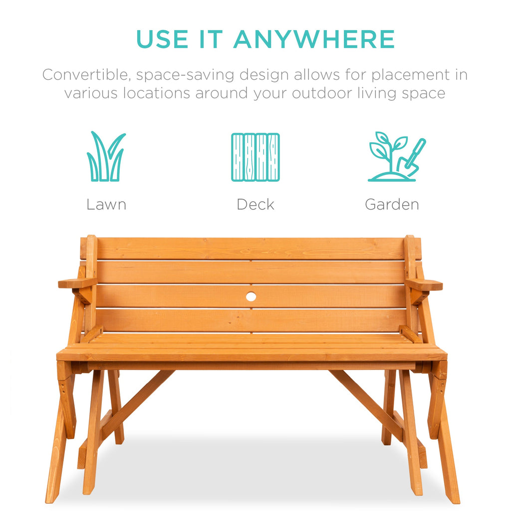 2-in-1 Outdoor Interchangeable Wooden Picnic Table/Garden Bench