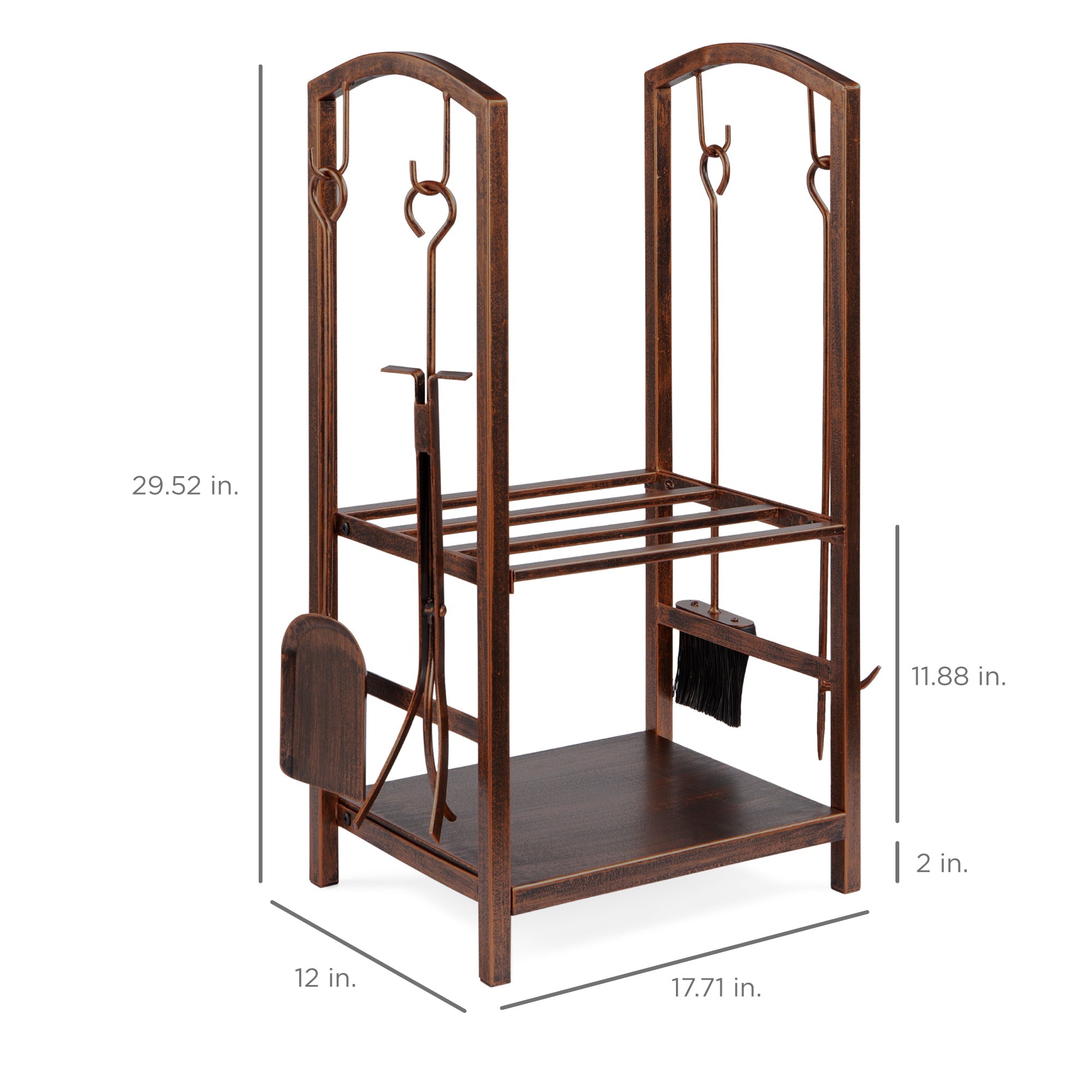 5-Piece Firewood Log Rack Holder Tools Set w/ Hook, Broom, Shovel, Tongs