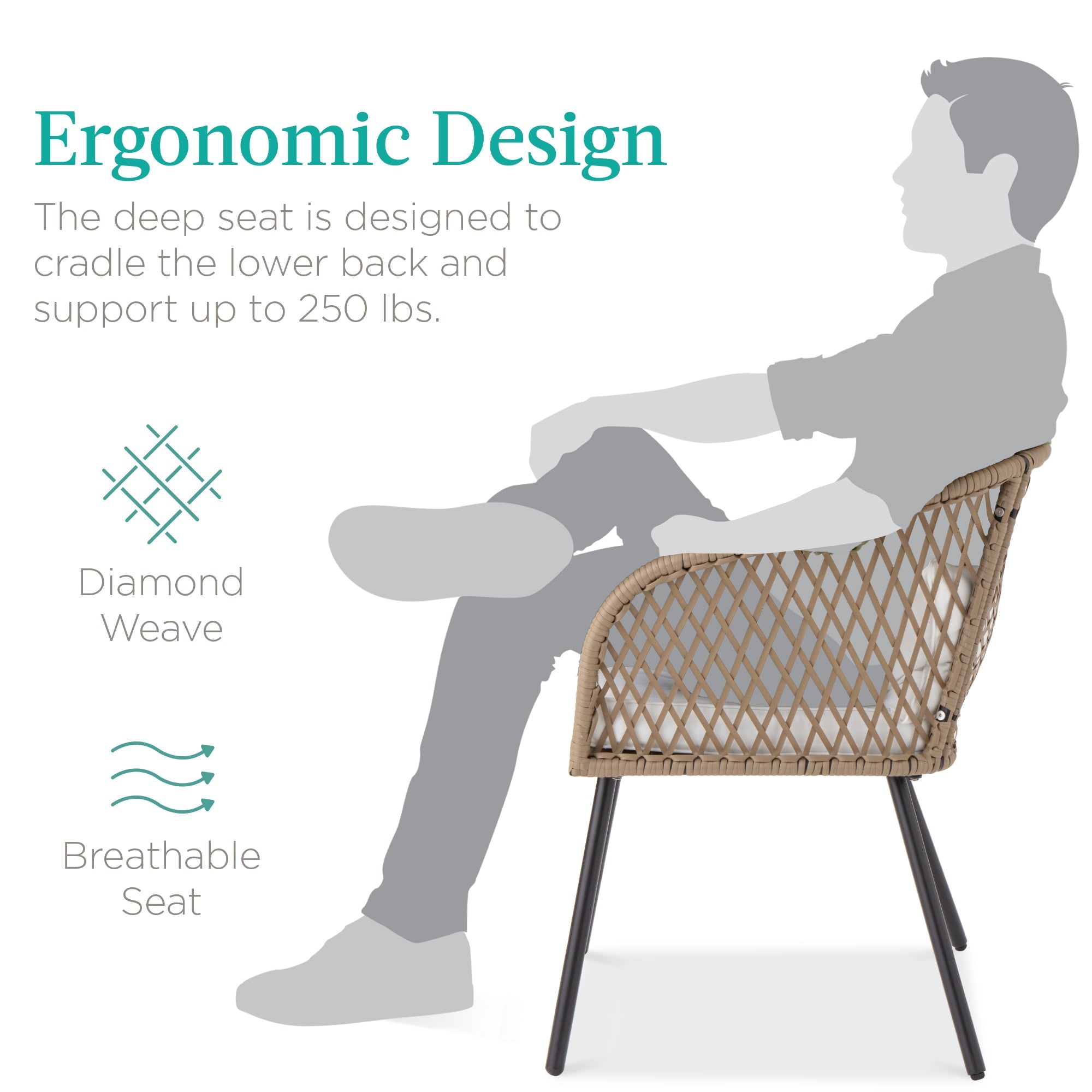 3-Piece Outdoor Diamond Weave Wicker Bistro Set w/ Tempered Glass Side Table