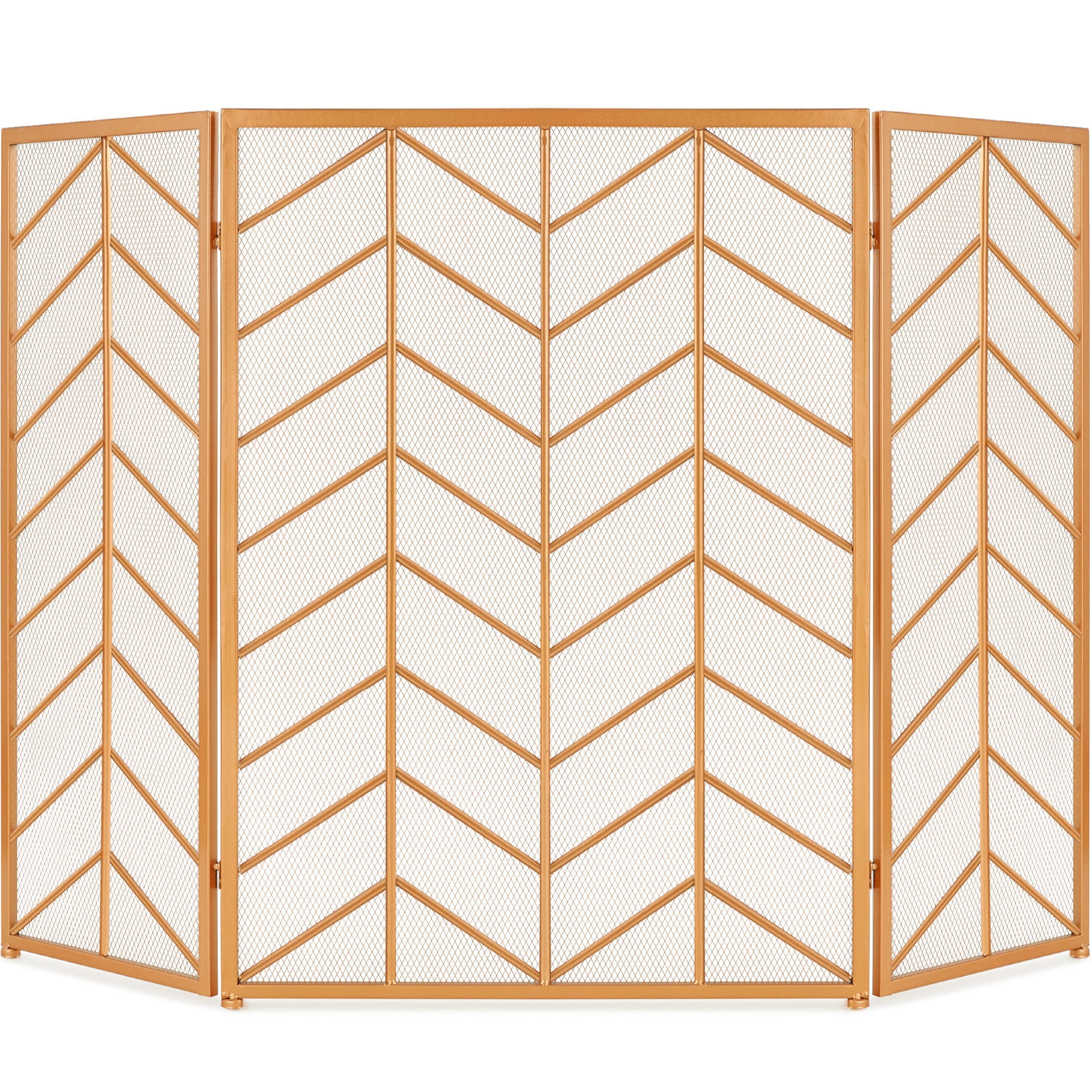 3-Panel Iron Chevron Fireplace Screen w/ Handles - 52x31in