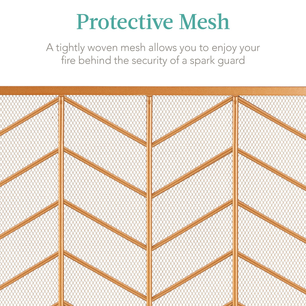 3-Panel Iron Chevron Fireplace Screen w/ Handles - 52x31in