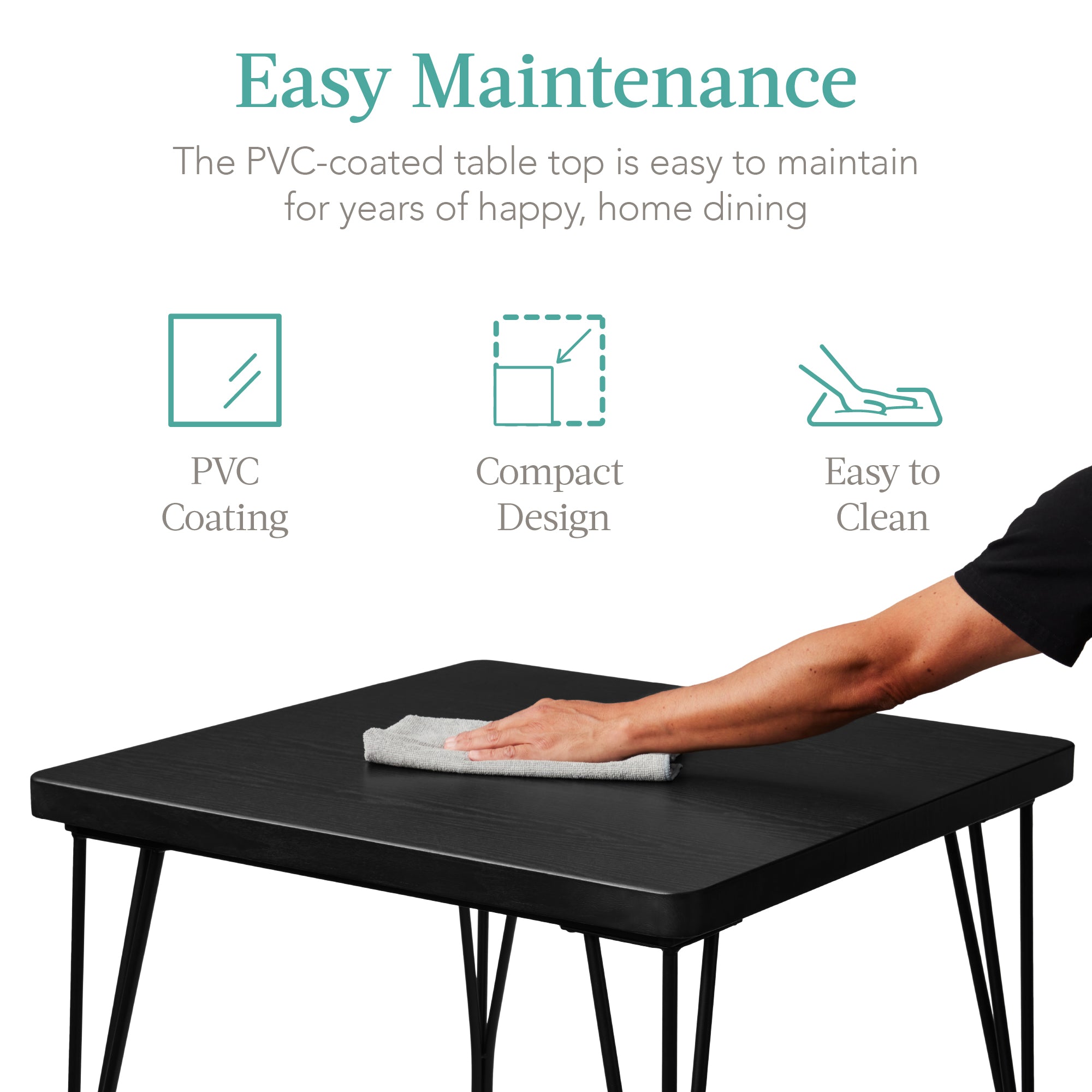 3-Piece Metal Wood Square Dining Table Furniture Set w/ 2 Chairs