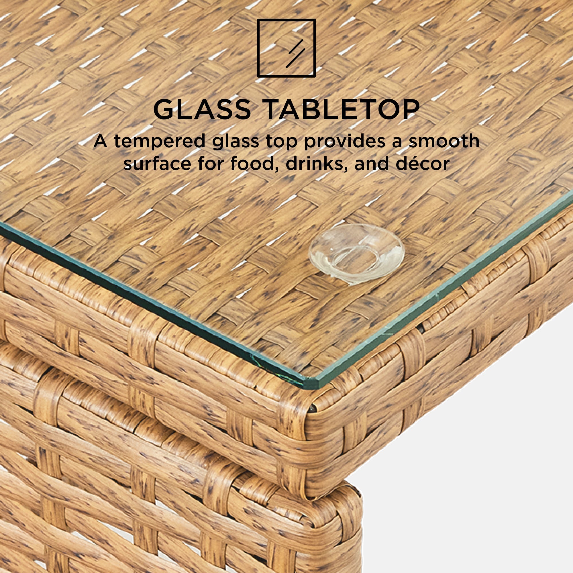 4-Piece Outdoor Wicker Conversation Patio Set w/ 4 Seats, Glass Table Top