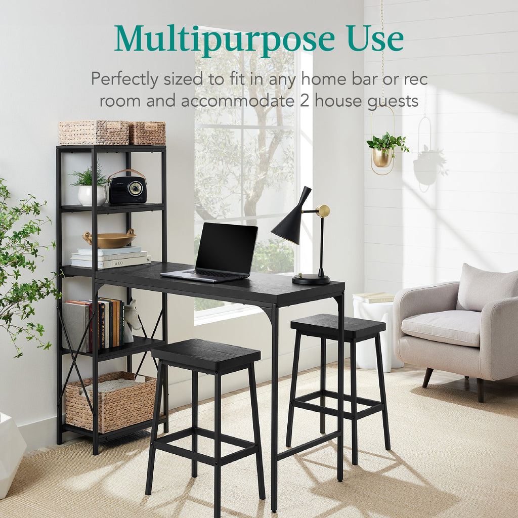 3-Piece Bar Height Dining Set w/ Bottle Rack, Glass Storage, 5 Shelves