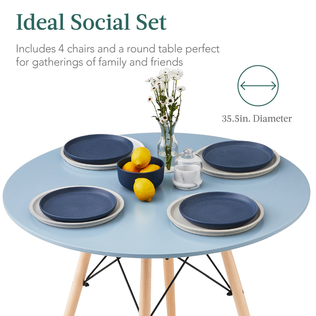 5-Piece Mid-Century Modern Dining Set w/ 4 Chairs, Wooden Legs, Metal Frame