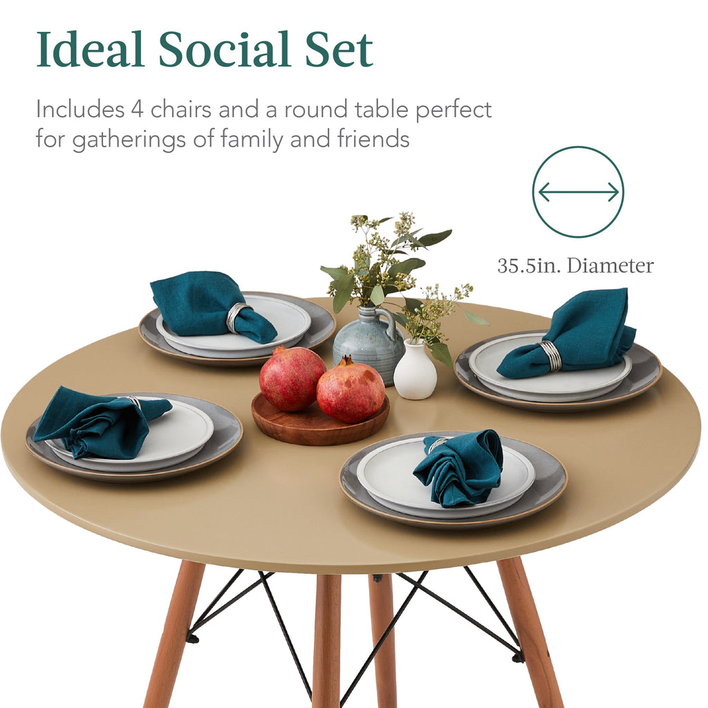 5-Piece Mid-Century Modern Dining Set w/ 4 Chairs, Wooden Legs, Metal Frame