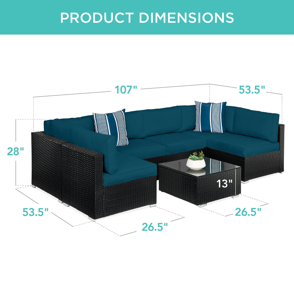 7-Piece Modular Wicker Sectional Conversation Set w/ 2 Pillows, Cover