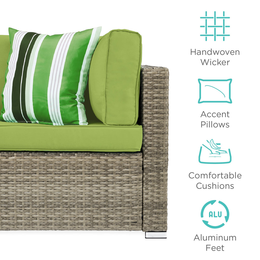 7-Piece Modular Wicker Sectional Conversation Set w/ 2 Pillows, Cover