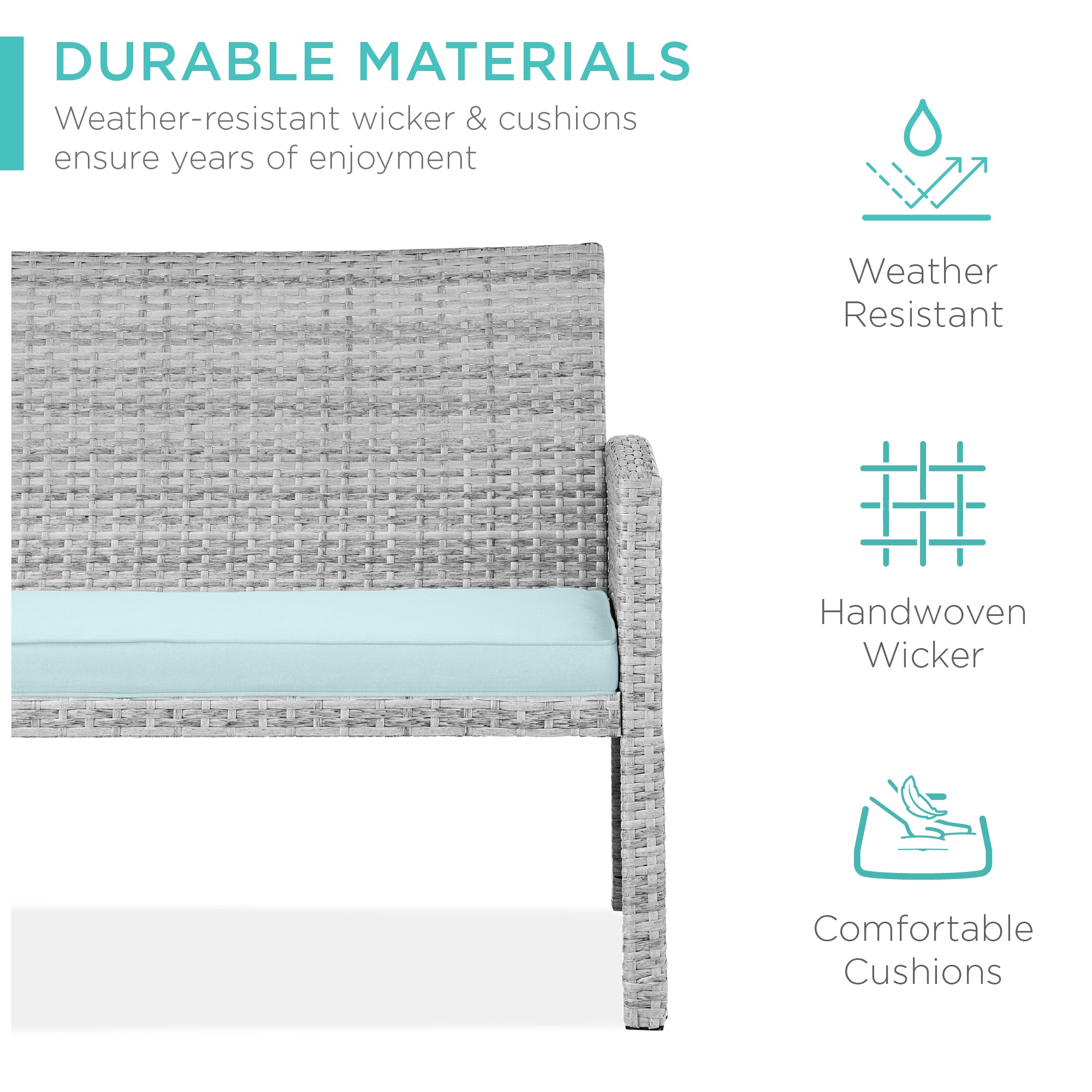 4-Piece Outdoor Wicker Conversation Patio Set w/ 4 Seats, Glass Table Top