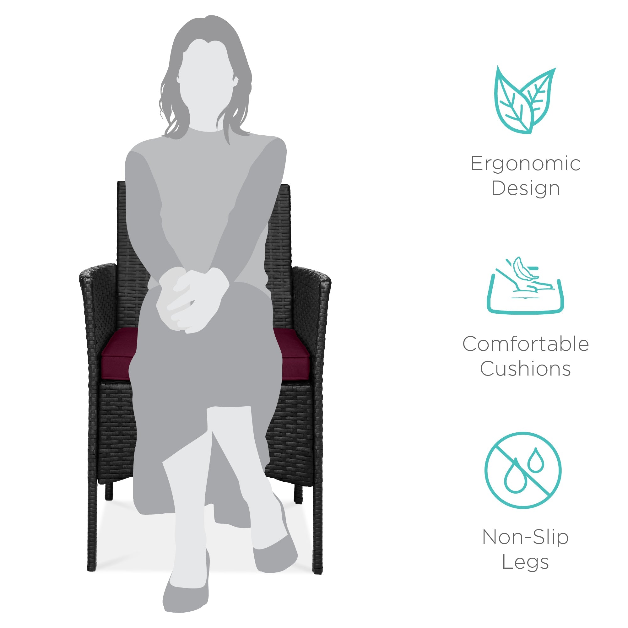 3-Piece Outdoor Patio Wicker Bistro Set w/ Side Storage Table