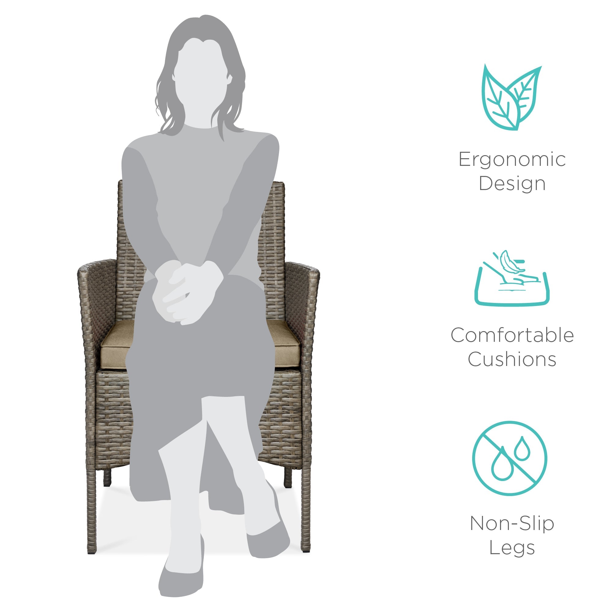 3-Piece Outdoor Patio Wicker Bistro Set w/ Side Storage Table