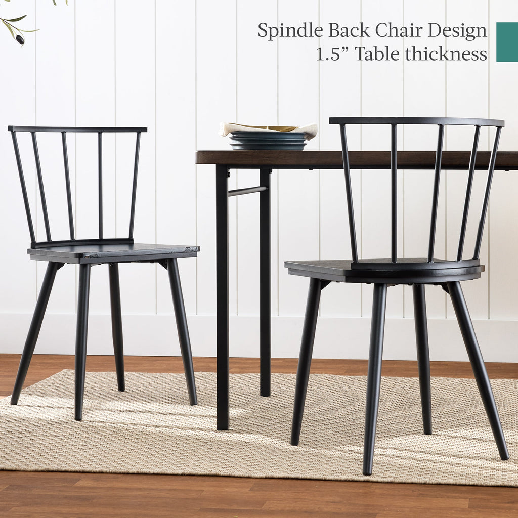 4-Piece Farmhouse Dining Table Set w/ 2 Black Spindle Chairs, Bench, Table