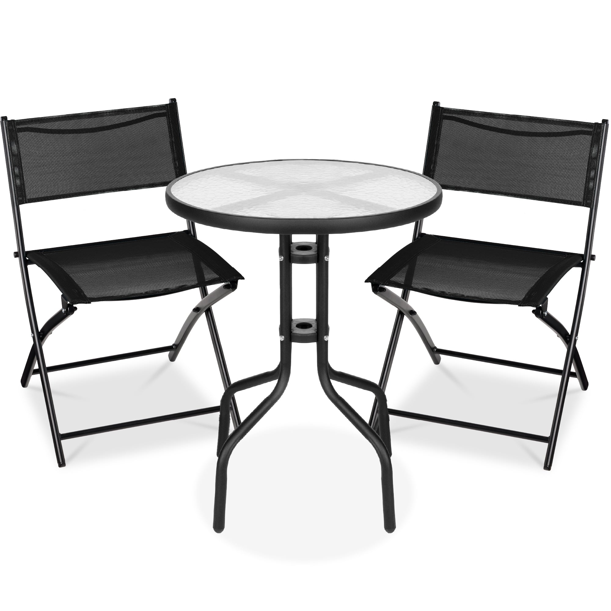 3-Piece Bistro Set w/ Glass Table, 2 Foldable Chairs