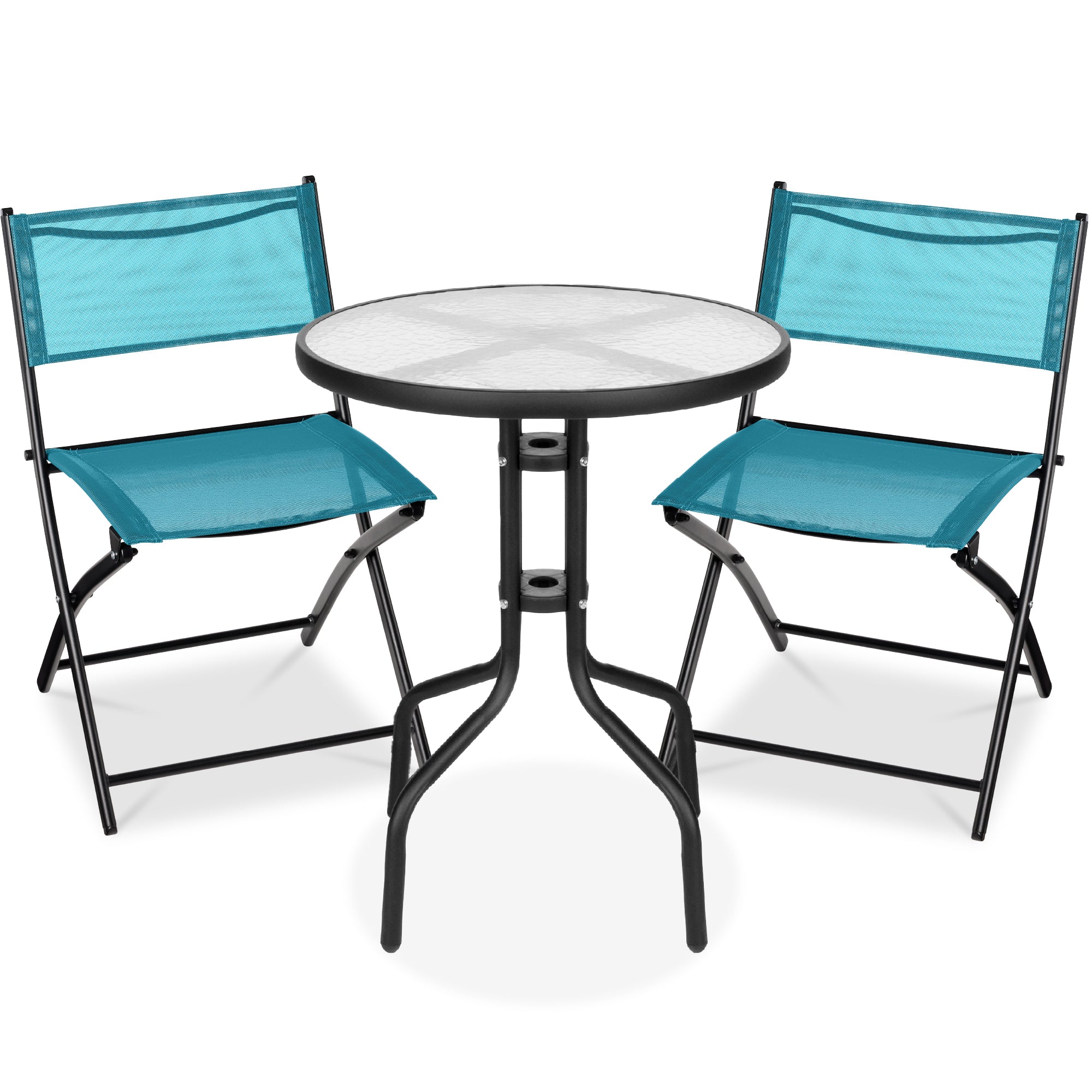 3-Piece Bistro Set w/ Glass Table, 2 Foldable Chairs