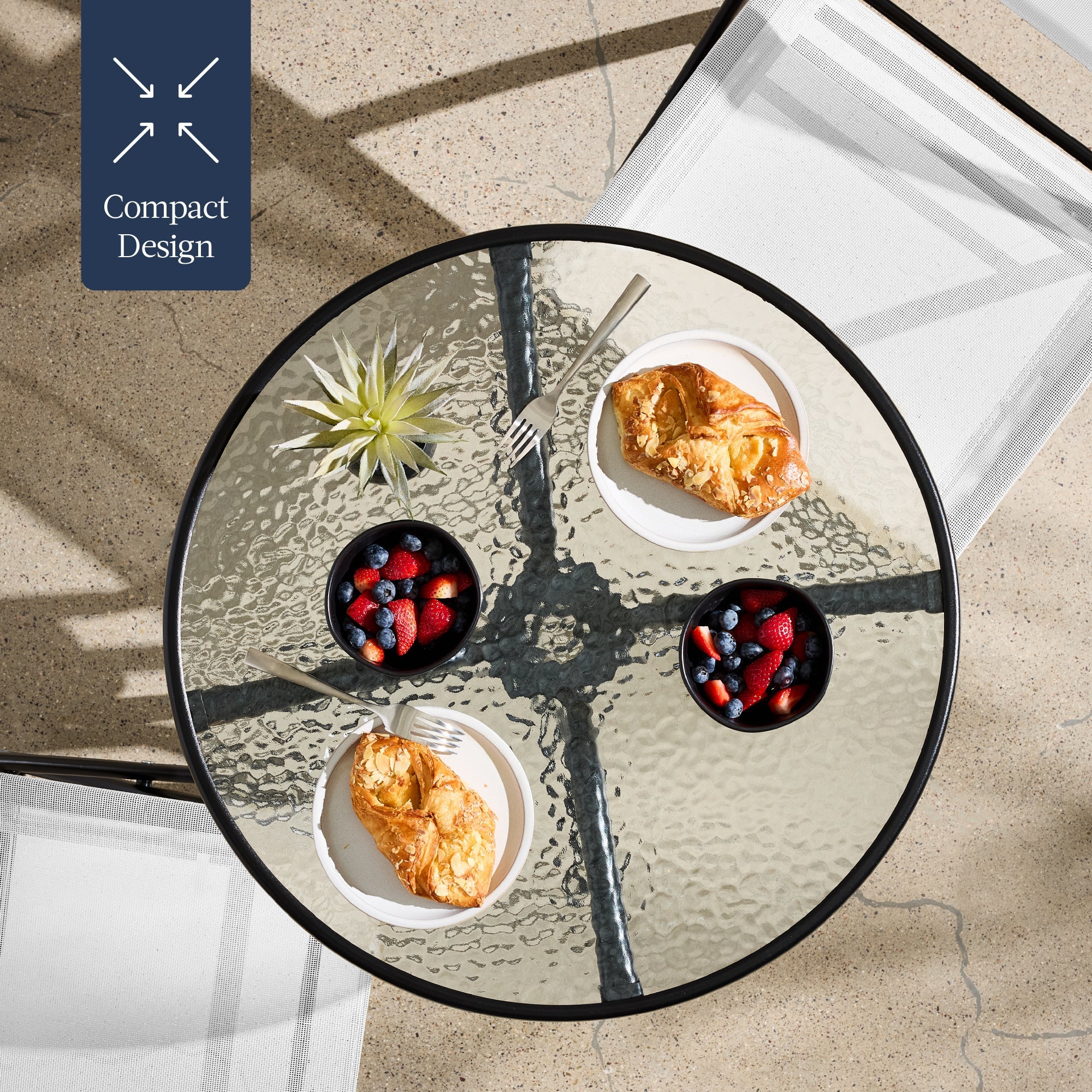 3-Piece Bistro Set w/ Glass Table, 2 Foldable Chairs