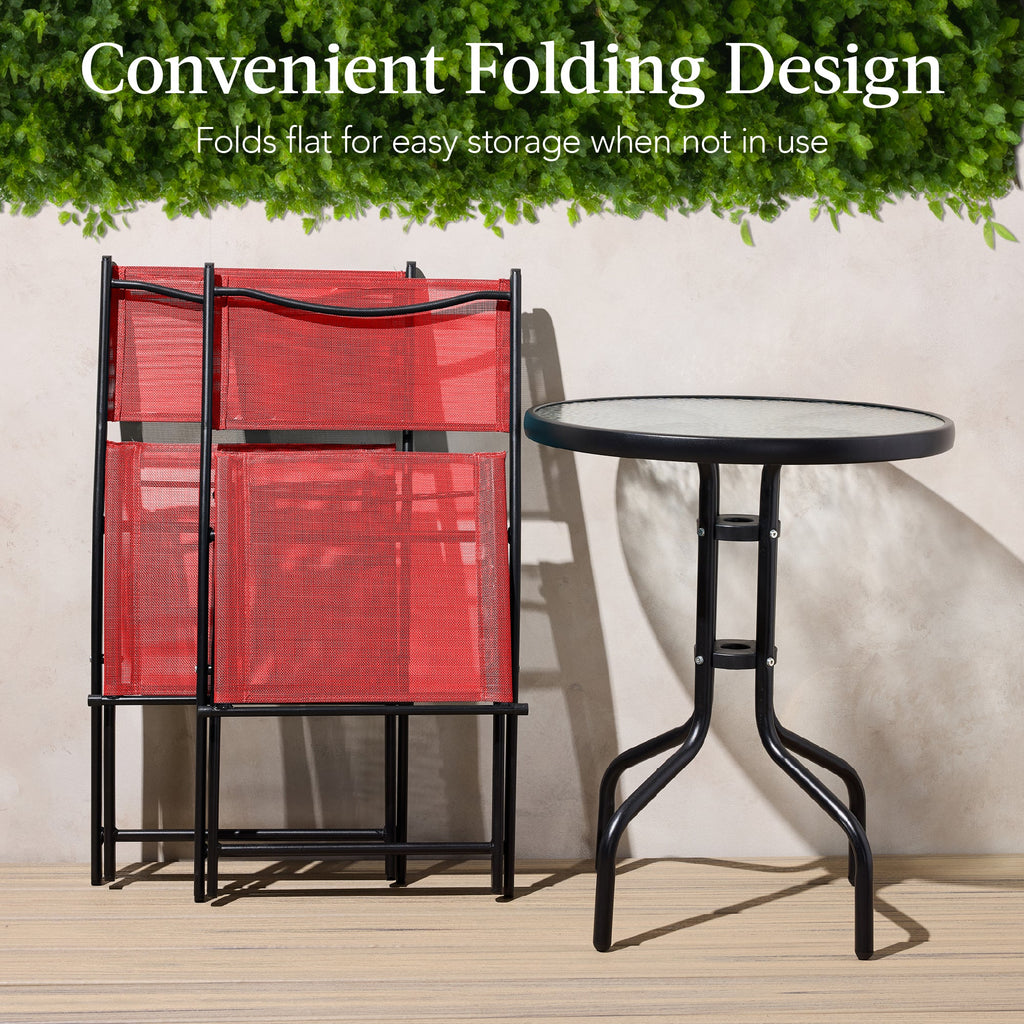 3-Piece Bistro Set w/ Glass Table, 2 Foldable Chairs
