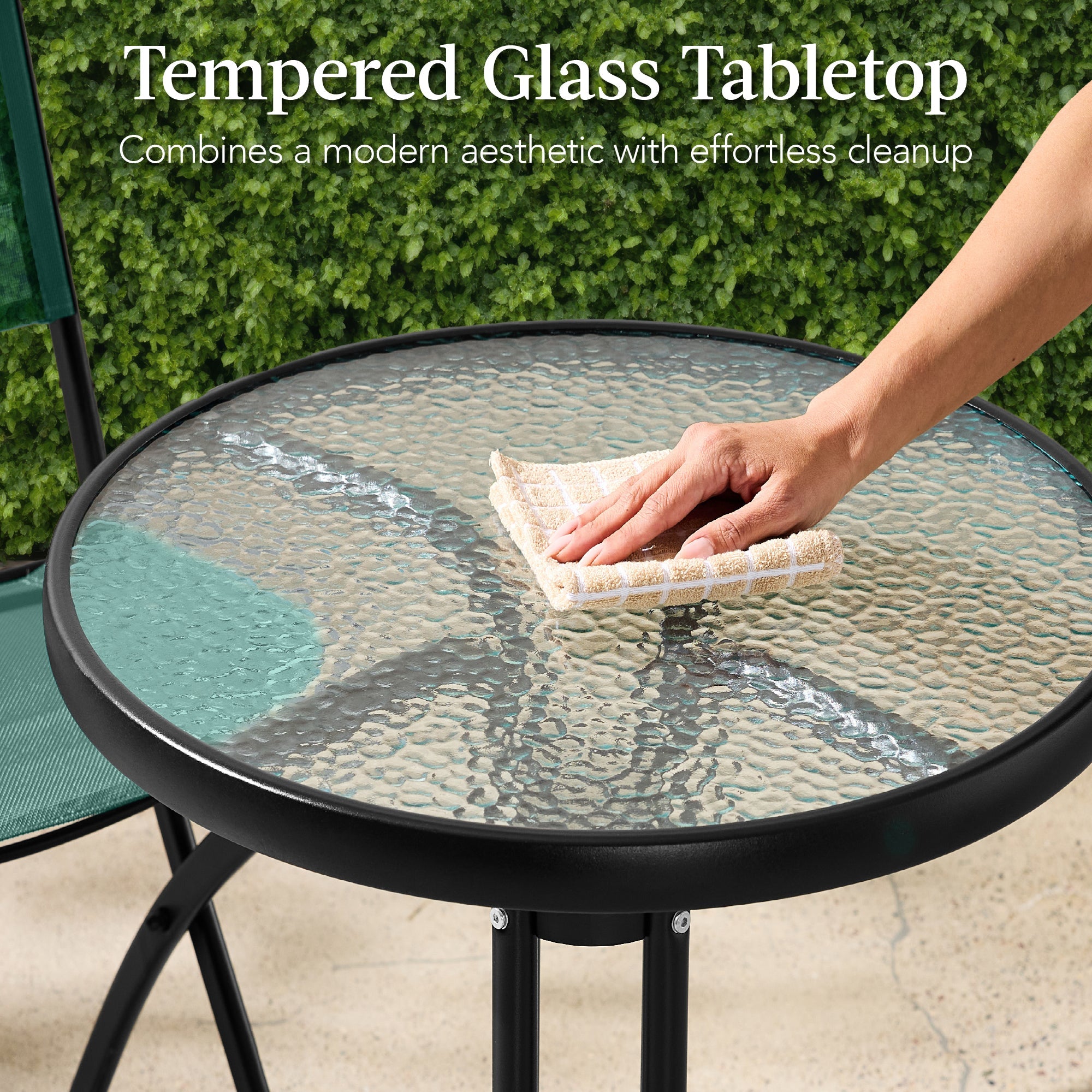 3-Piece Bistro Set w/ Glass Table, 2 Foldable Chairs