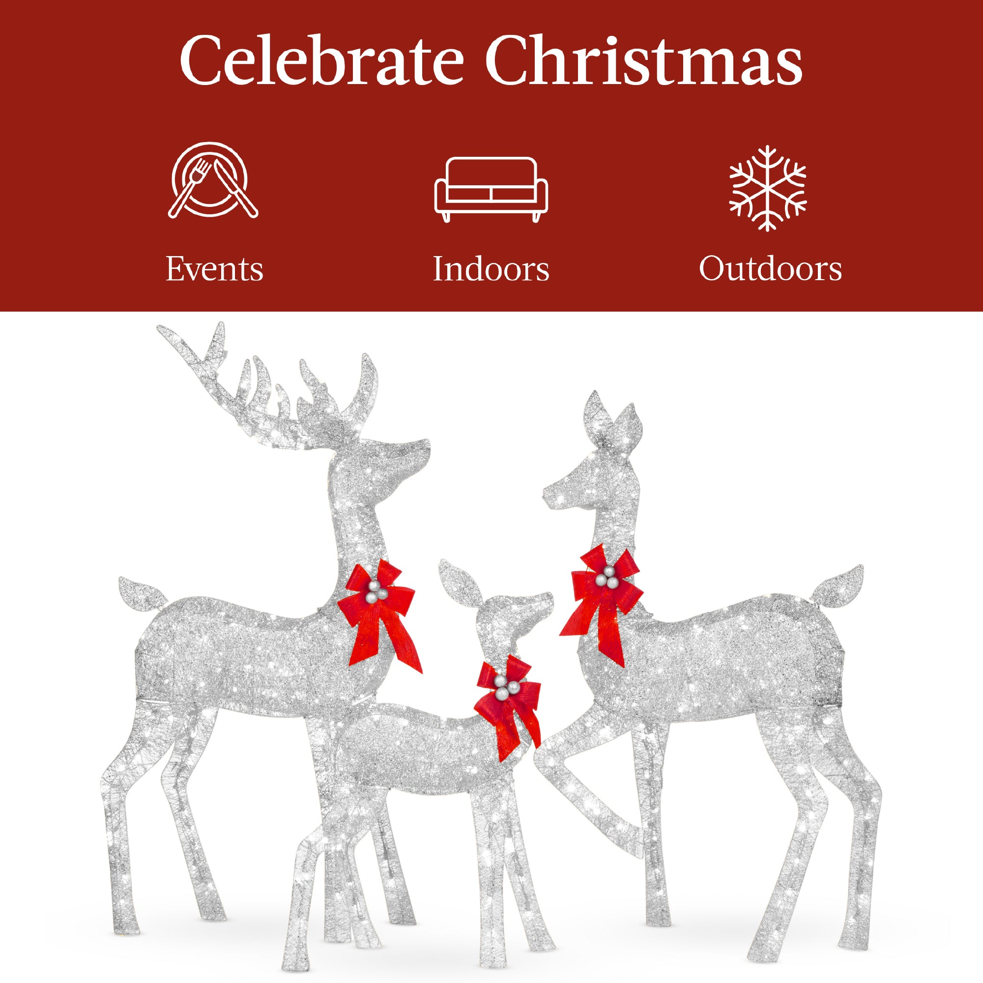 6.5ft 3-Piece Lighted Christmas Deer Set Outdoor Decor with LED Lights