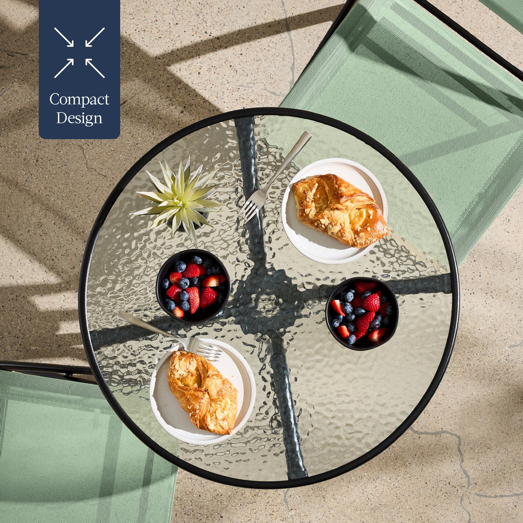 3-Piece Bistro Set w/ Glass Table, 2 Foldable Chairs