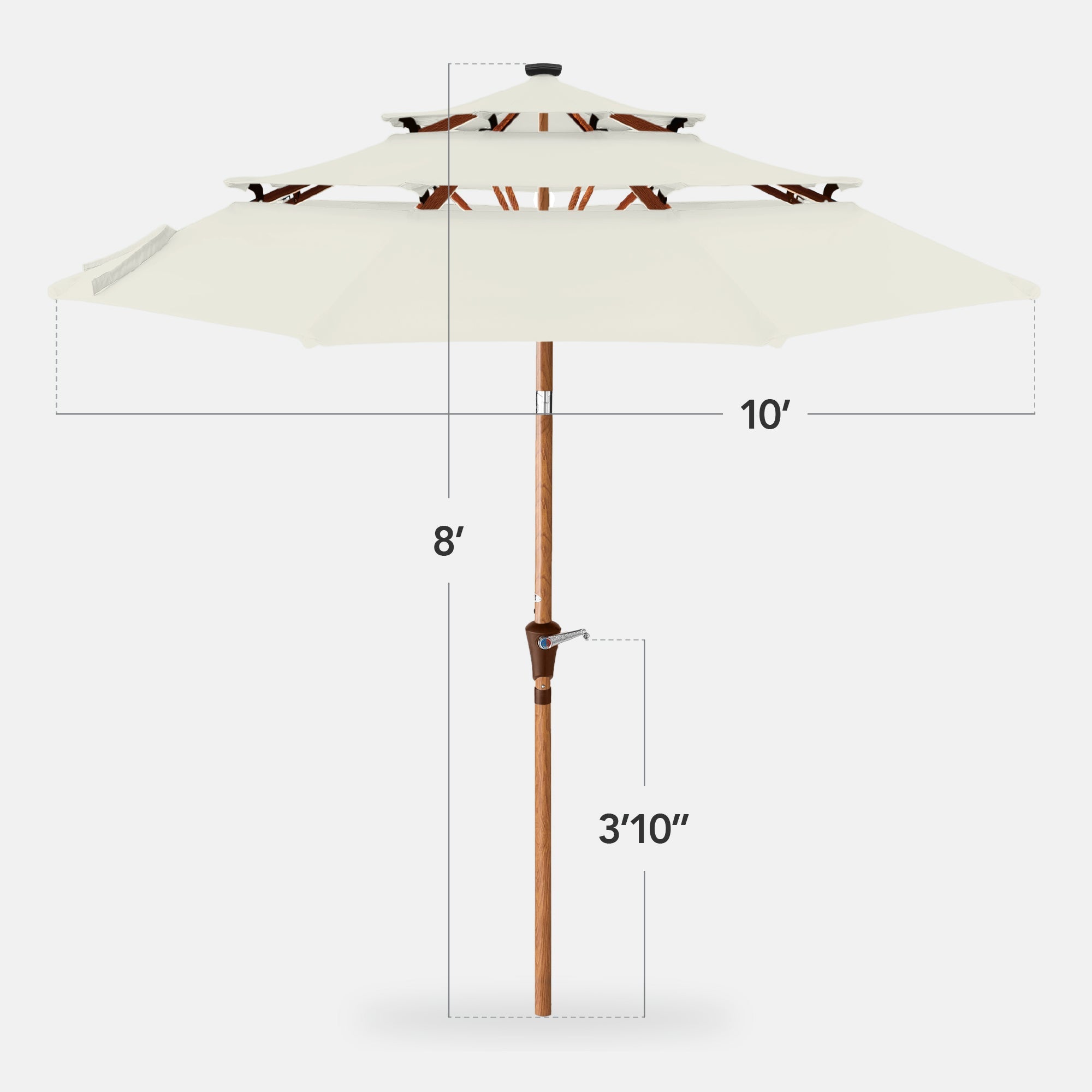 3-Tier Woodgrain Pattern Solar Patio Umbrella, Tilt Adjustment - 10ft