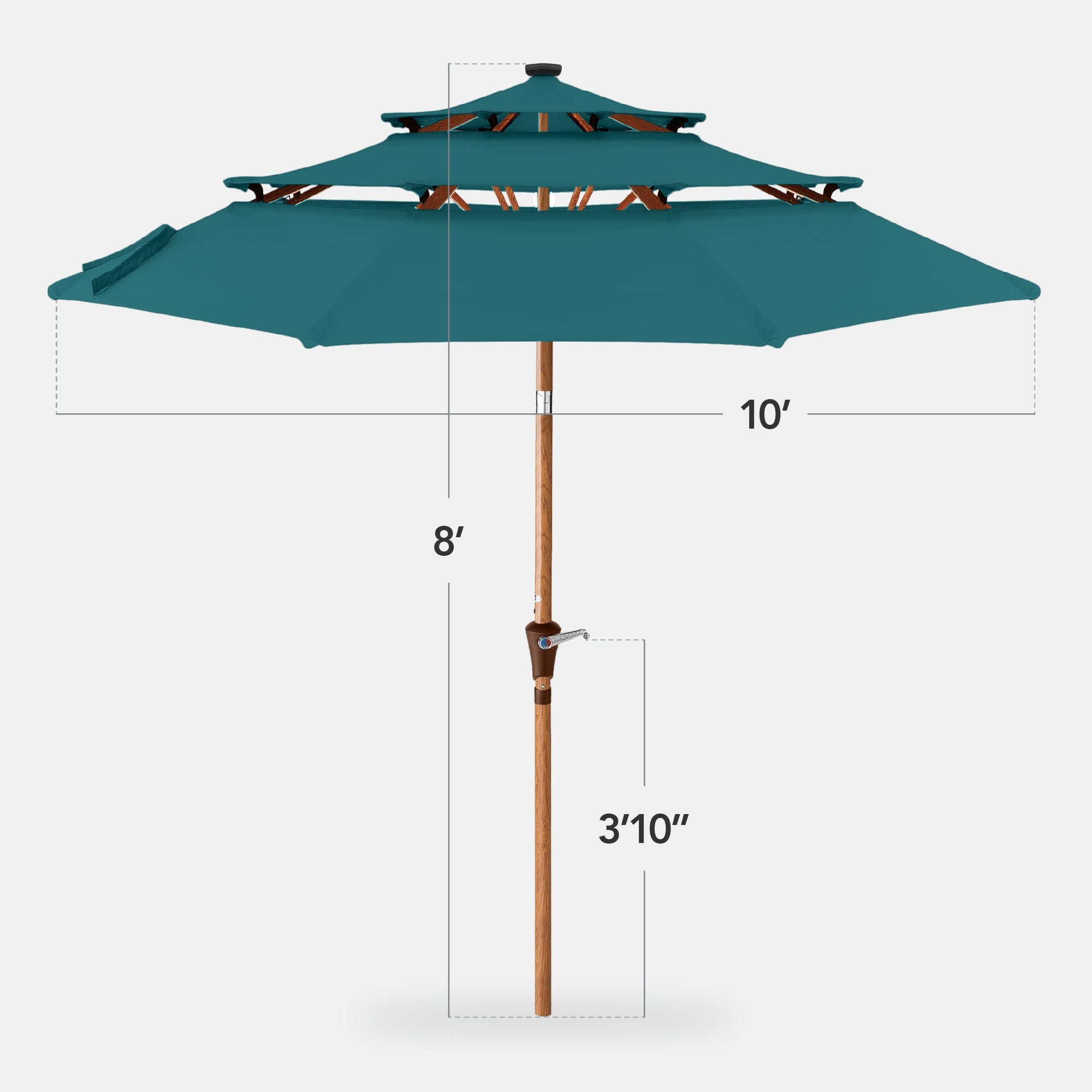 3-Tier Woodgrain Pattern Solar Patio Umbrella, Tilt Adjustment - 10ft