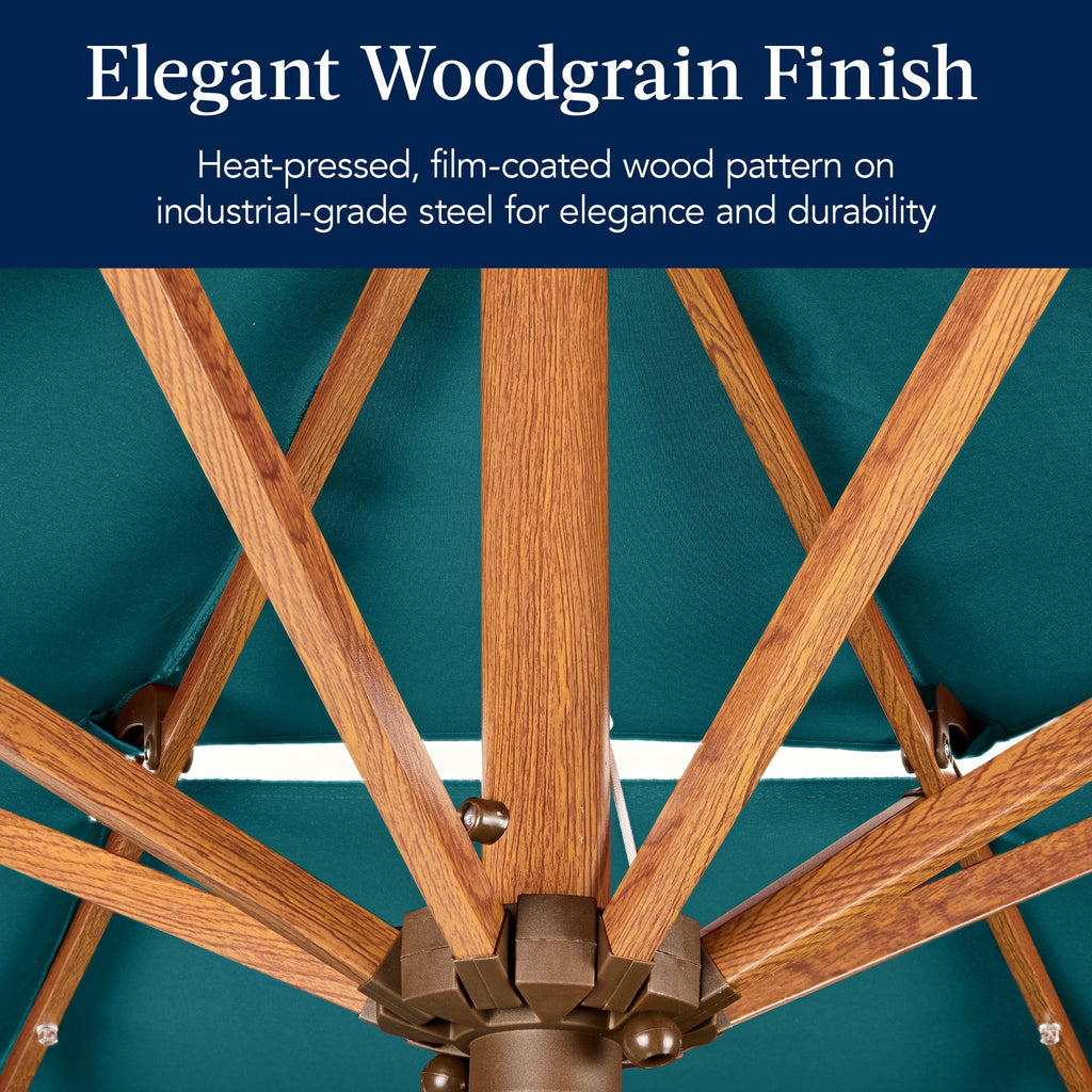 3-Tier Woodgrain Pattern Solar Patio Umbrella, Tilt Adjustment - 10ft