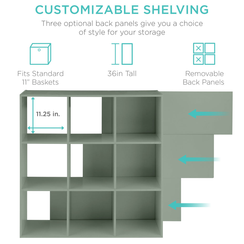 9-Cube Bookshelf Storage Display w/ 3 Removable Panels, Customizable Design