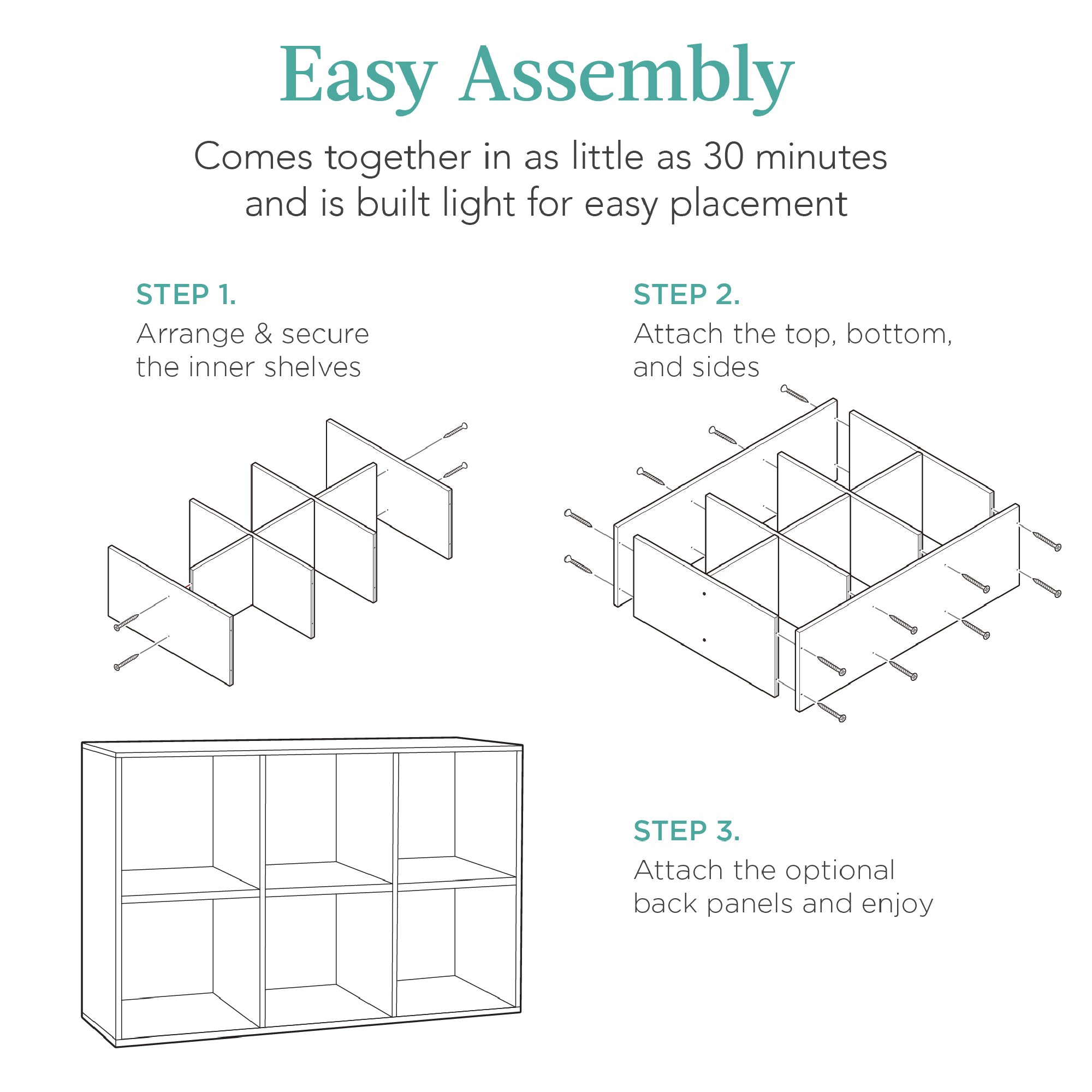 6-Cube Bookshelf, 13.5in Storage Display w/ Removable Panels, Customizable
