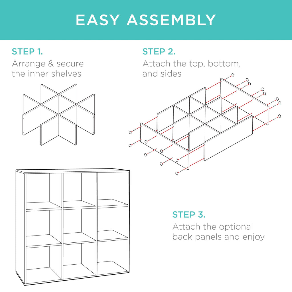 9-Cube Bookshelf, 13.5in Storage Display w/ Removable Panels, Customizable