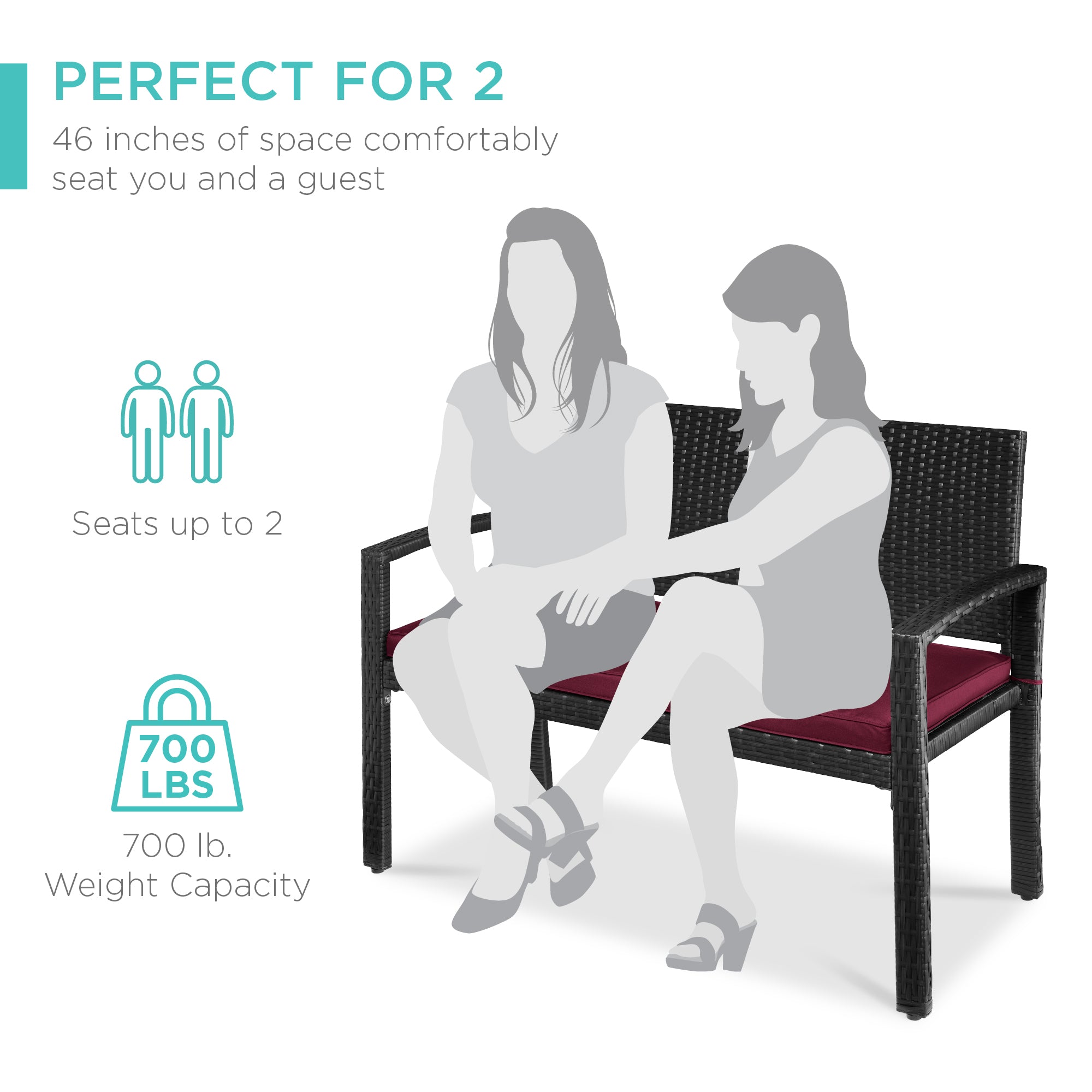 2-Person Wicker Porch Bench for Outdoor, Garden w/ 700lb Capacity - 47in