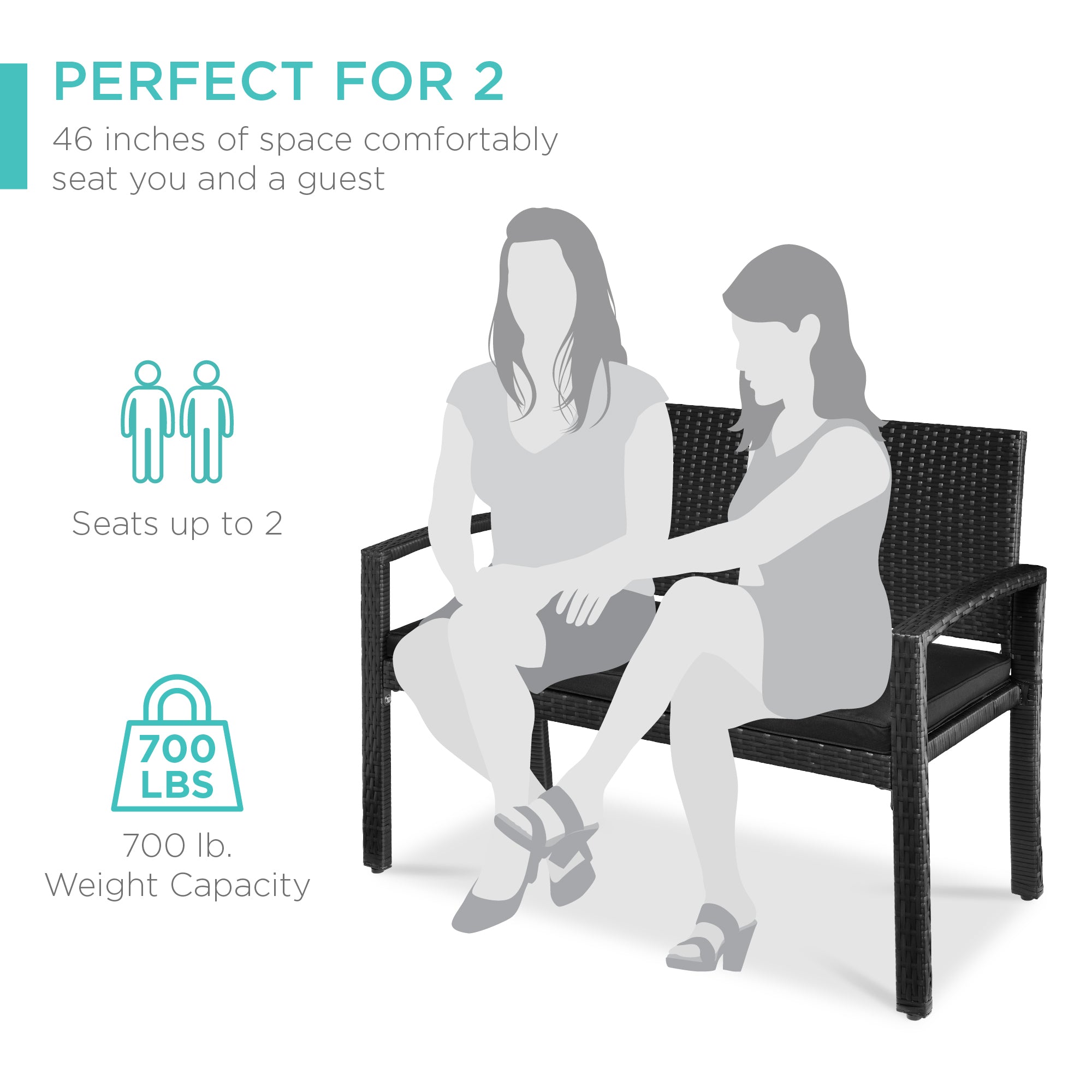 2-Person Wicker Porch Bench for Outdoor, Garden w/ 700lb Capacity - 47in