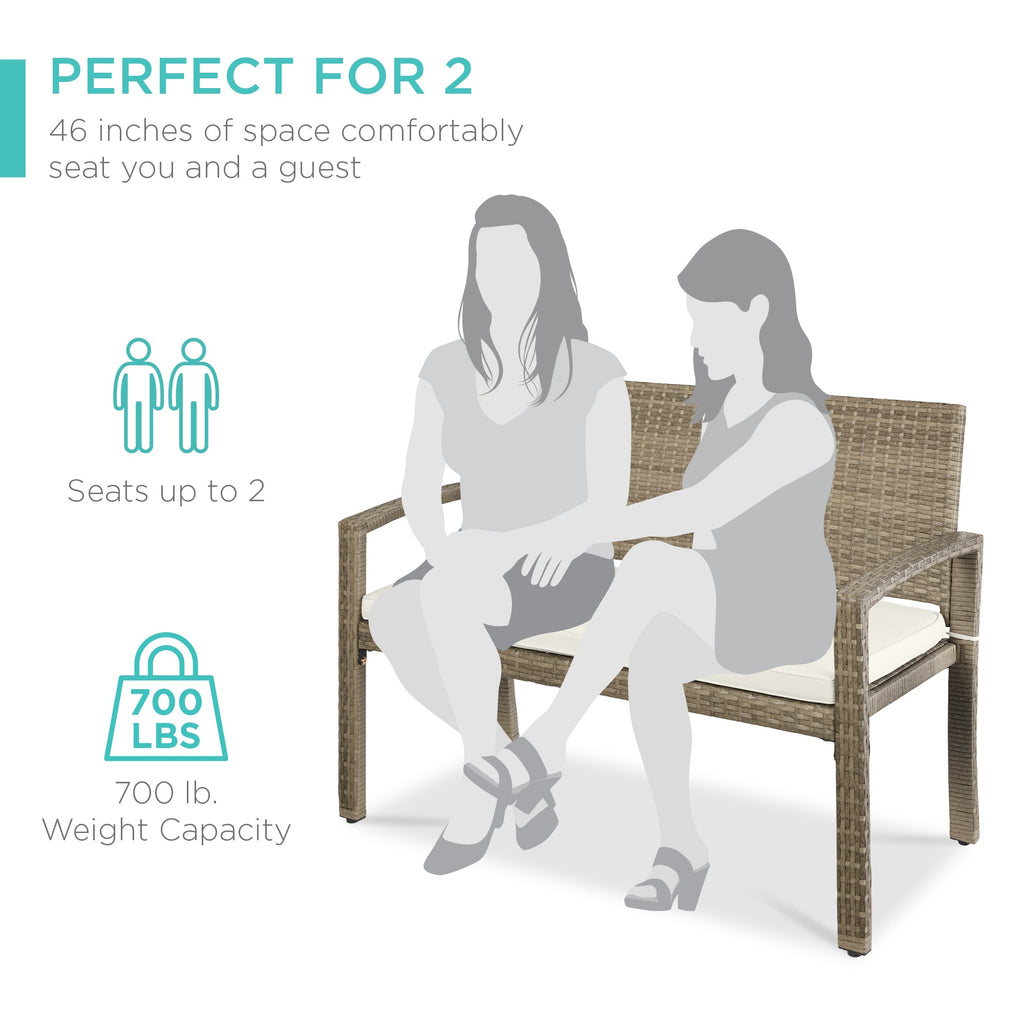 2-Person Wicker Porch Bench for Outdoor, Garden w/ 700lb Capacity - 47in