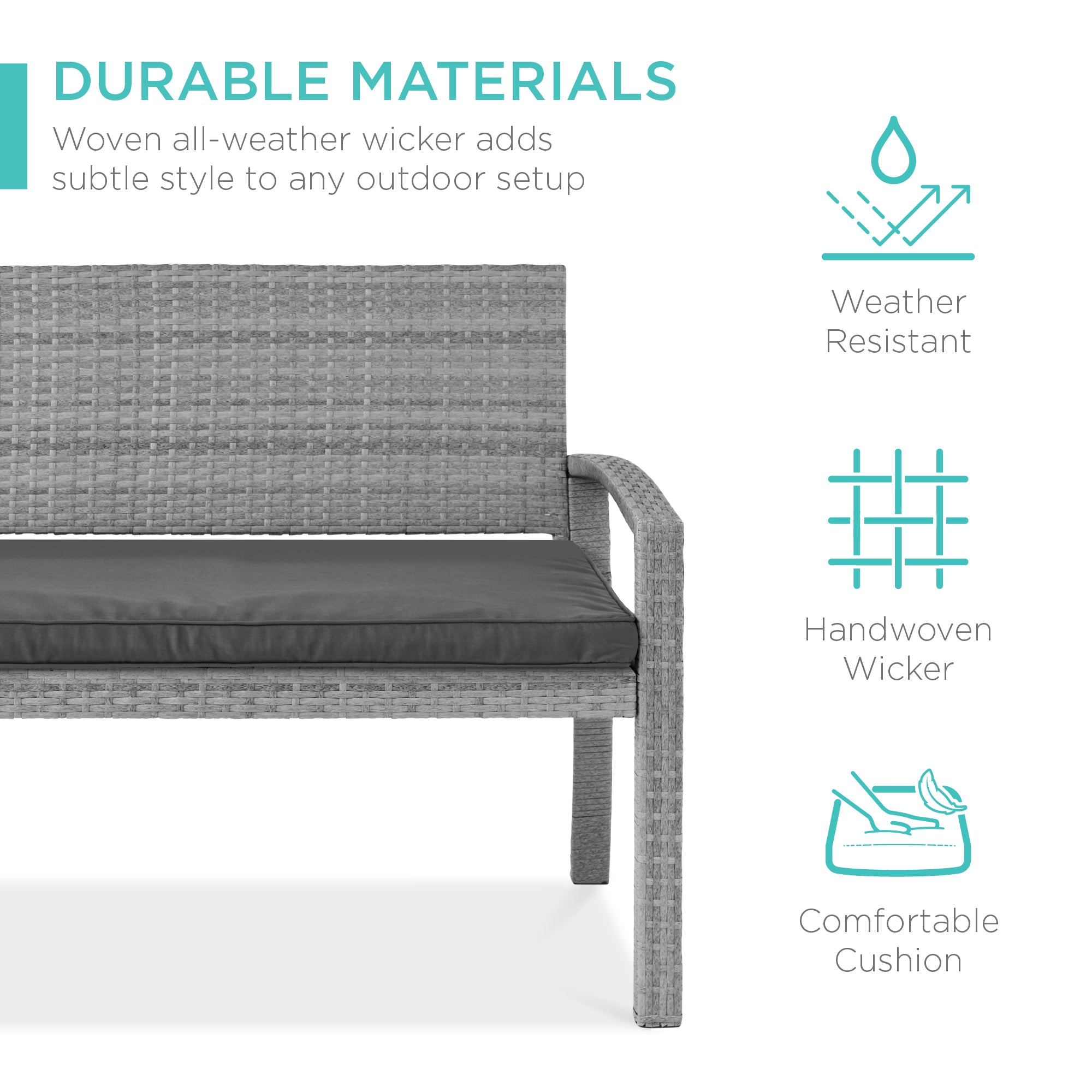 2-Person Wicker Porch Bench for Outdoor, Garden w/ 700lb Capacity - 47in