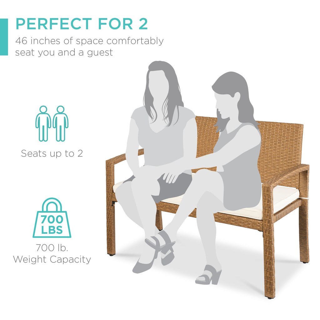 2-Person Wicker Porch Bench for Outdoor, Garden w/ 700lb Capacity - 47in