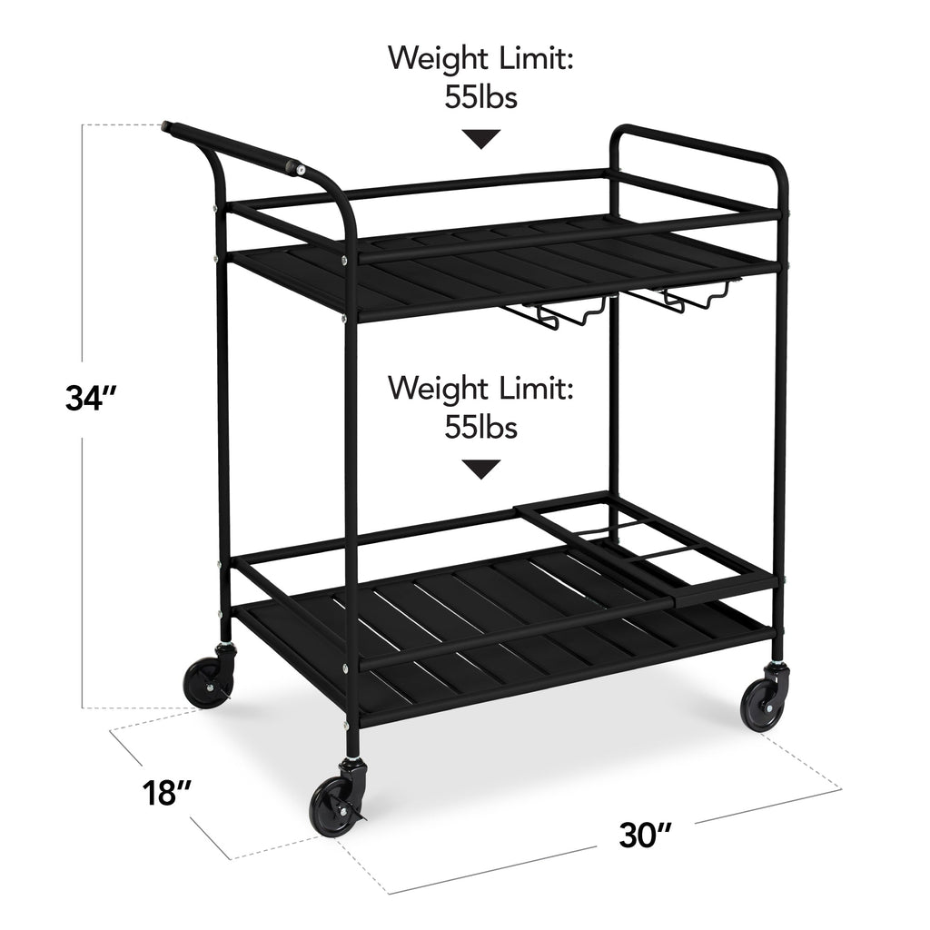2-Tier Rolling Bar Cart Indoor/Outdoor w/ Shelves, Wine Rack, Locking Wheels