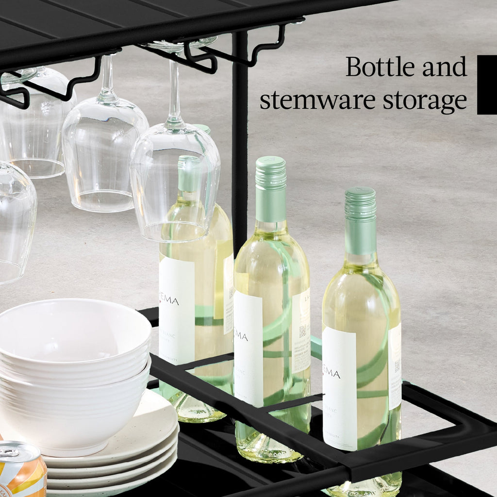 2-Tier Rolling Bar Cart Indoor/Outdoor w/ Shelves, Wine Rack, Locking Wheels