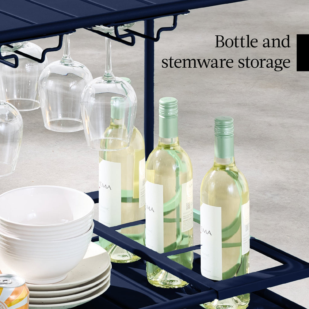 2-Tier Rolling Bar Cart Indoor/Outdoor w/ Shelves, Wine Rack, Locking Wheels